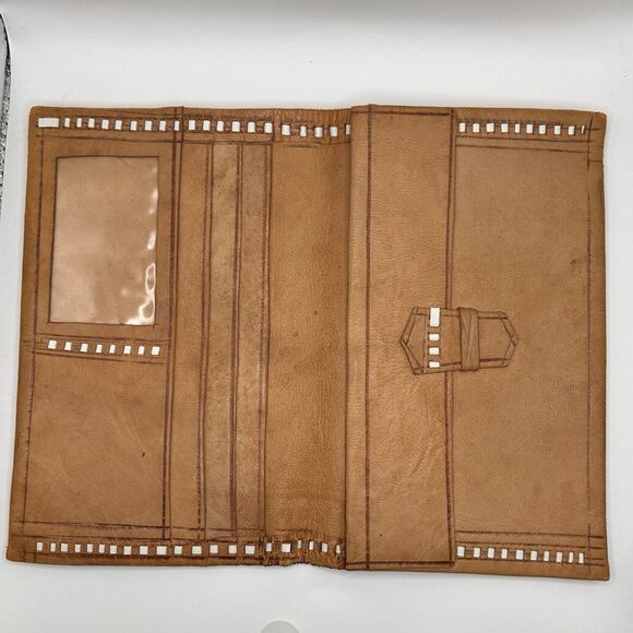 Morrocan Hand Tooled Leather Wallet 6.5x 4.25 Tan Brown - Picture 5 of 11